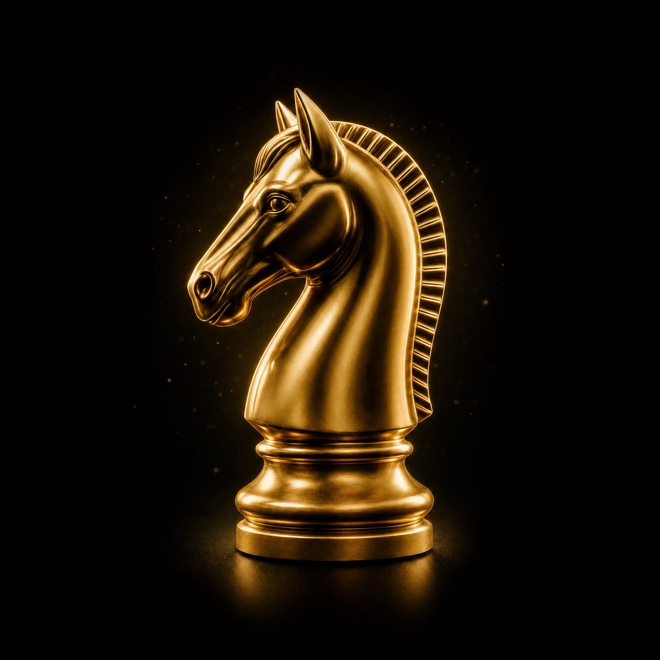 Gold knight chess piece